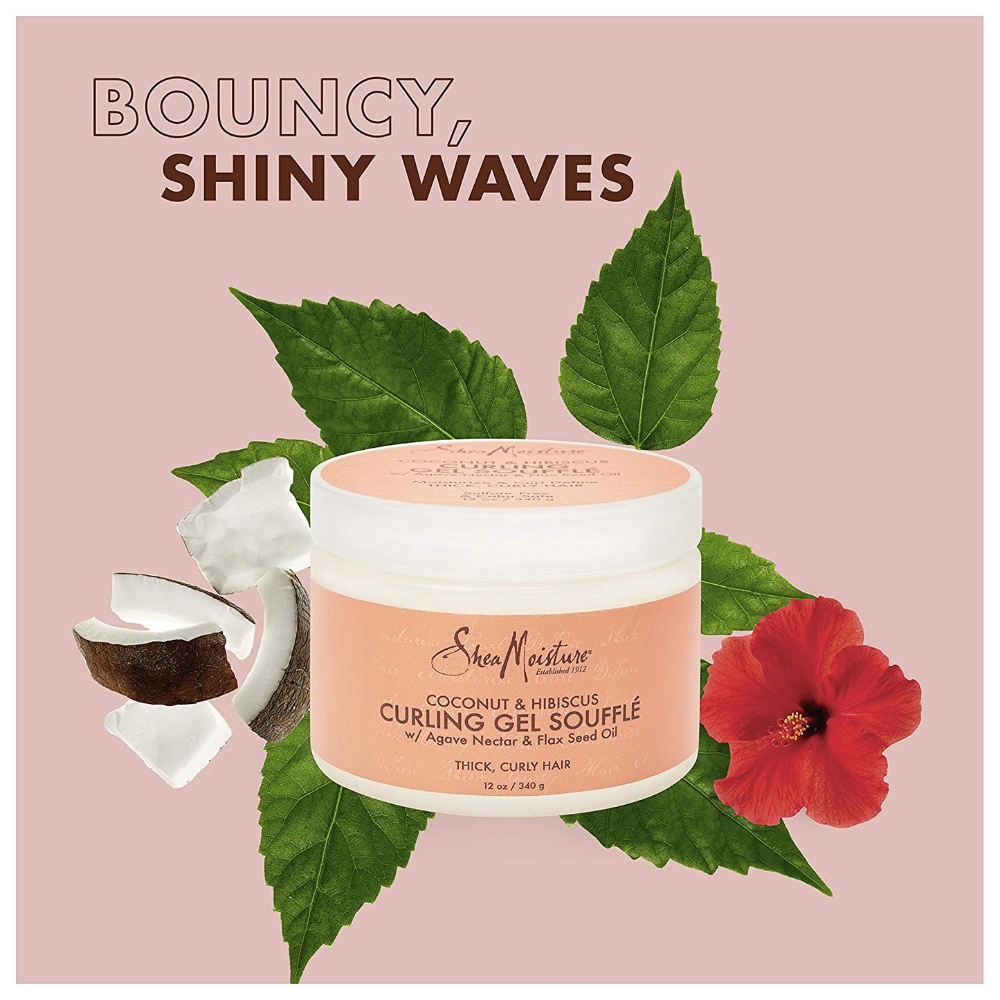 Shea Moisture Coconut & Hibiscus Curling Gel Souffle with Agave Nectar & Flax Seed Oil, 12 oz. / 340g