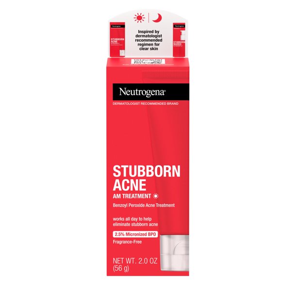 Neutrogena Stubborn Acne AM Treatment with Benzoyl Peroxide 2.5% Micronized BPO, 2.0 oz. / 56 g NO BOX